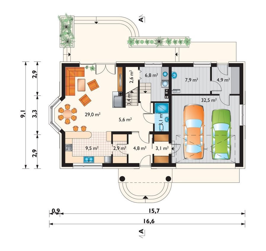Home Plan with Laundry On Main Floor and 2-Car Garage