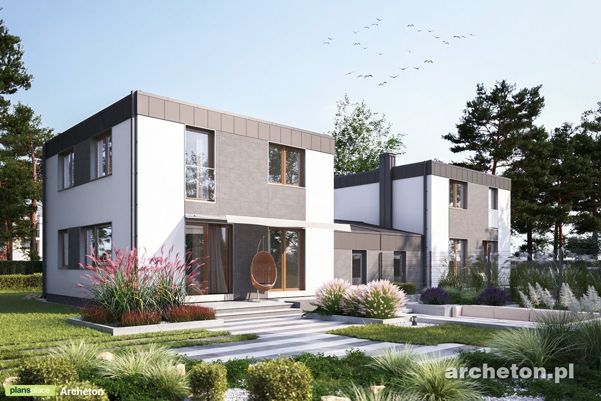 2-Story Duplex Plan with Flat Roof and 1-Car Garage