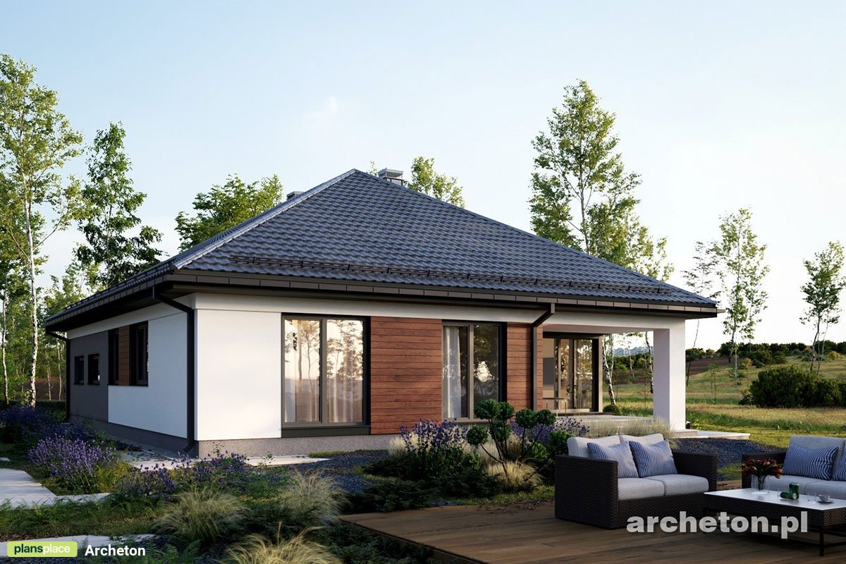 T-Shaped Home Plan with Corner Windows and 2-Car Garage