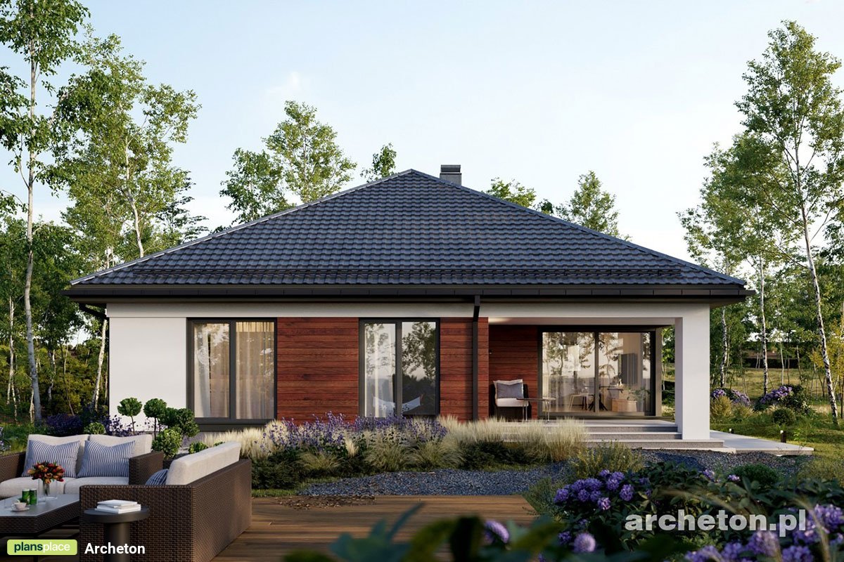 T-Shaped Home Plan with Corner Windows and 2-Car Garage