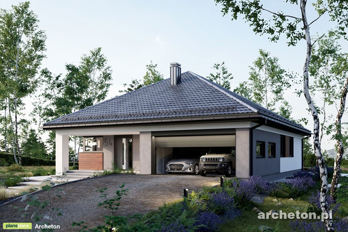 T-Shaped Home Plan with Corner Windows and 2-Car Garage