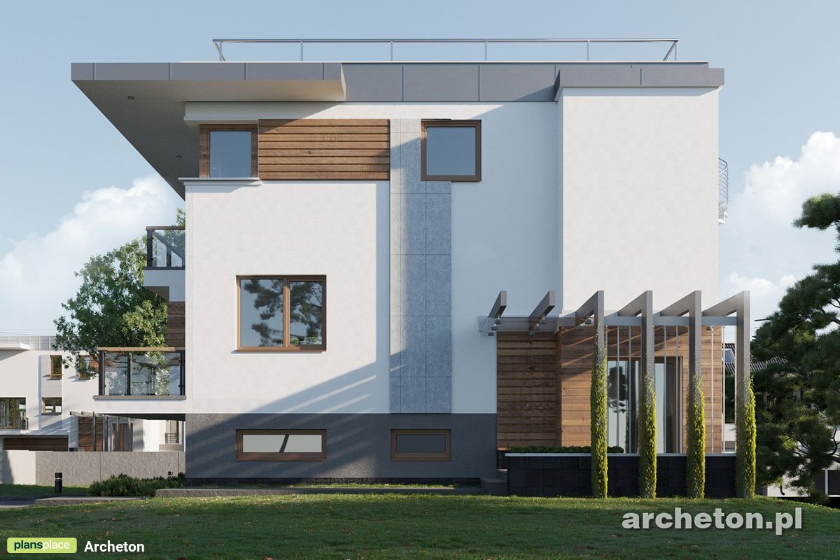 2-Story Flat Roof House Plan with Basement Garage