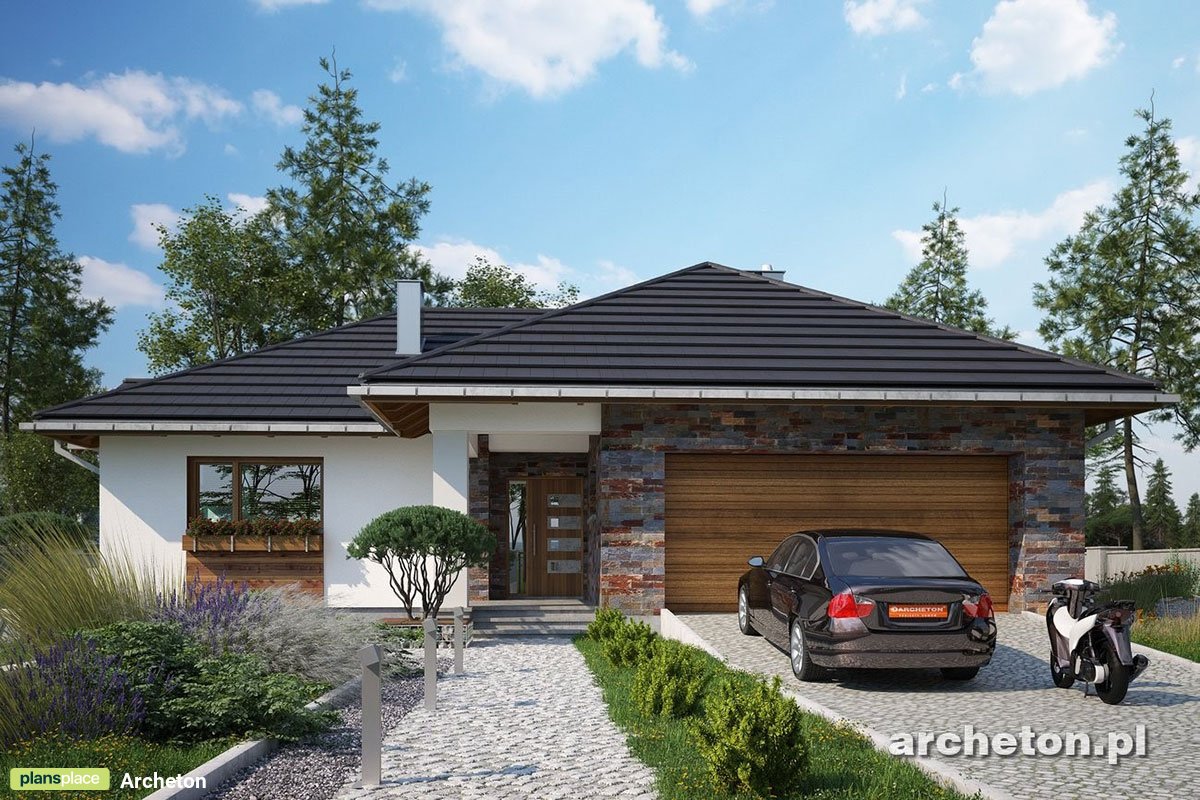 One-Story T-Shaped House Plan with Open Concept Kitchen