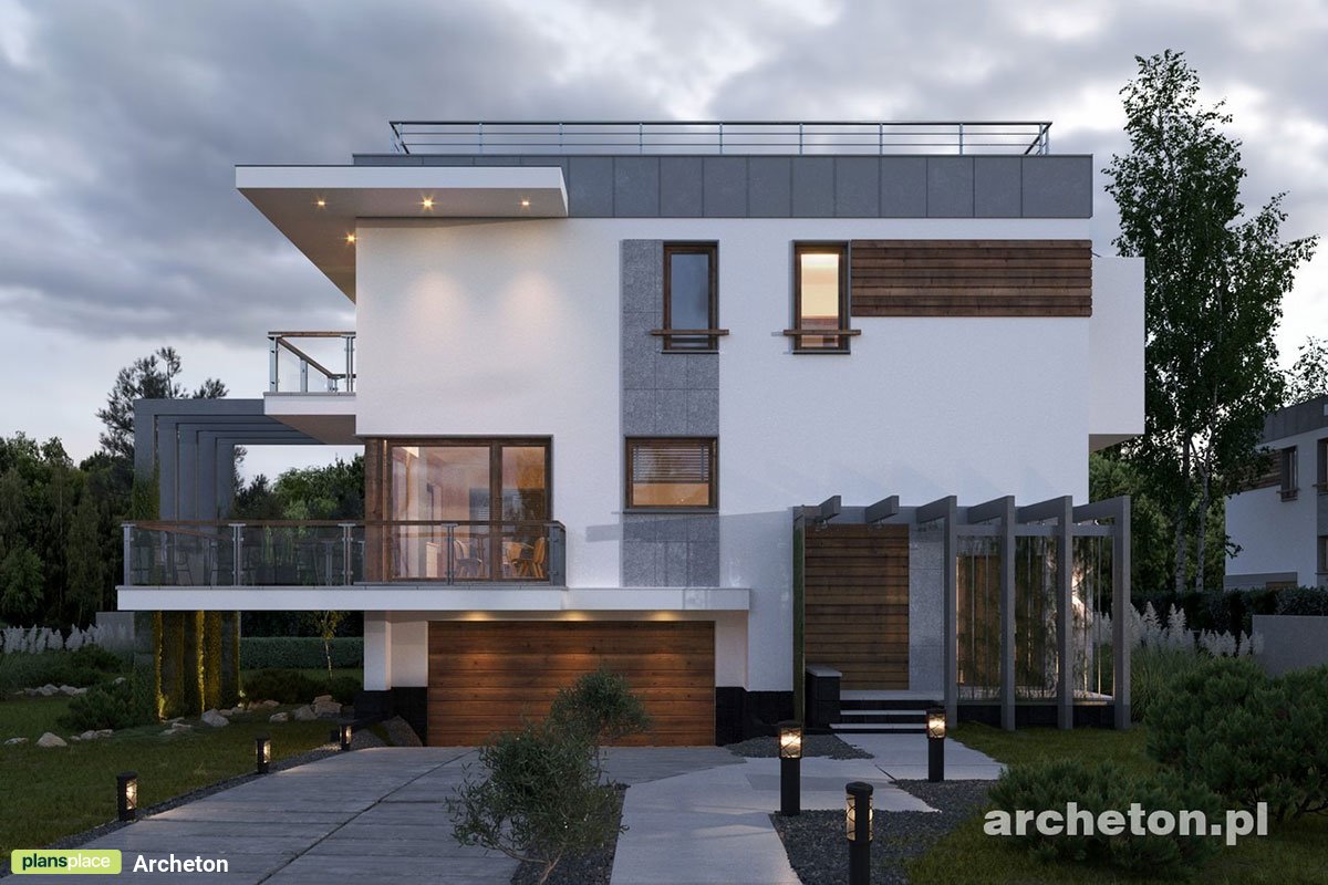 Proiect de casa cu etaj + demisol 222 m²: 3 Dormitoare, Birou, 3 Bai, Bucatarie deschisa, Garaj
