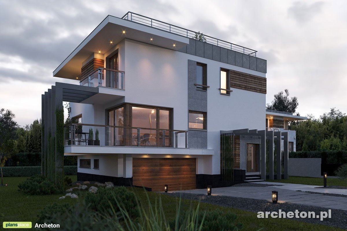 Proiect de casa cu etaj + demisol 222 m²: 3 Dormitoare, Birou, 3 Bai, Bucatarie deschisa, Garaj