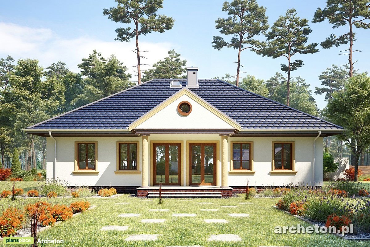 1300 Sq Ft Hipped Roof Cottage House Plan with Fireplace