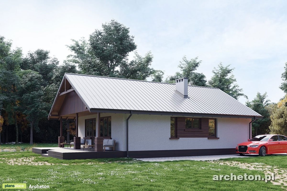 House Plan with Gable Roof, Covered Rear Porch and 2 Beds