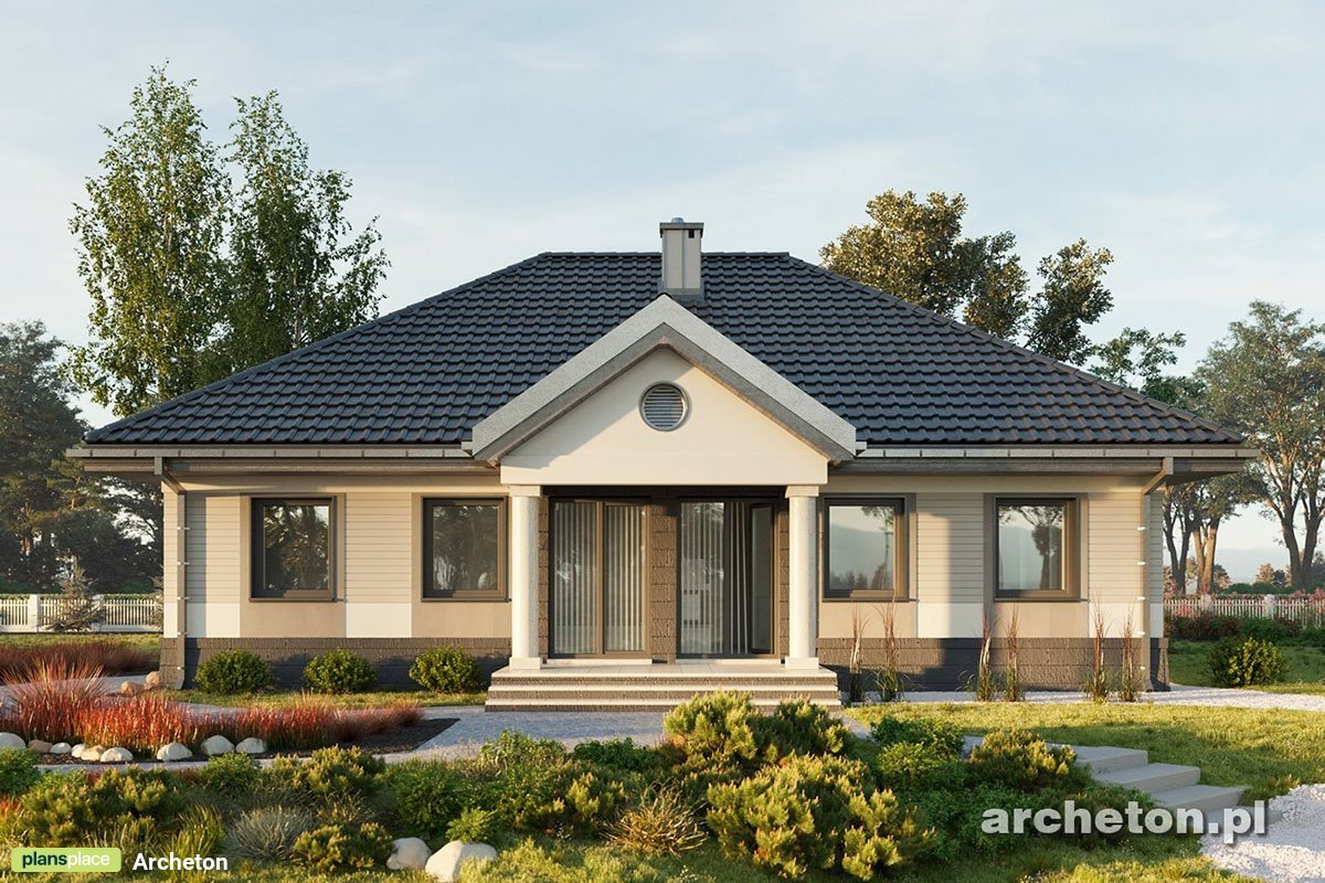 1200 Sq Ft Hip Roof Cottage House Plan with Fireplace