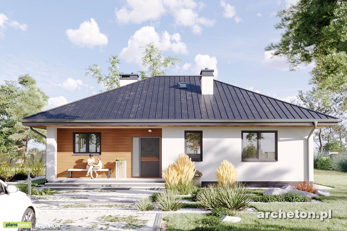 European Plan with Fireplace in center of House and Hip Roof