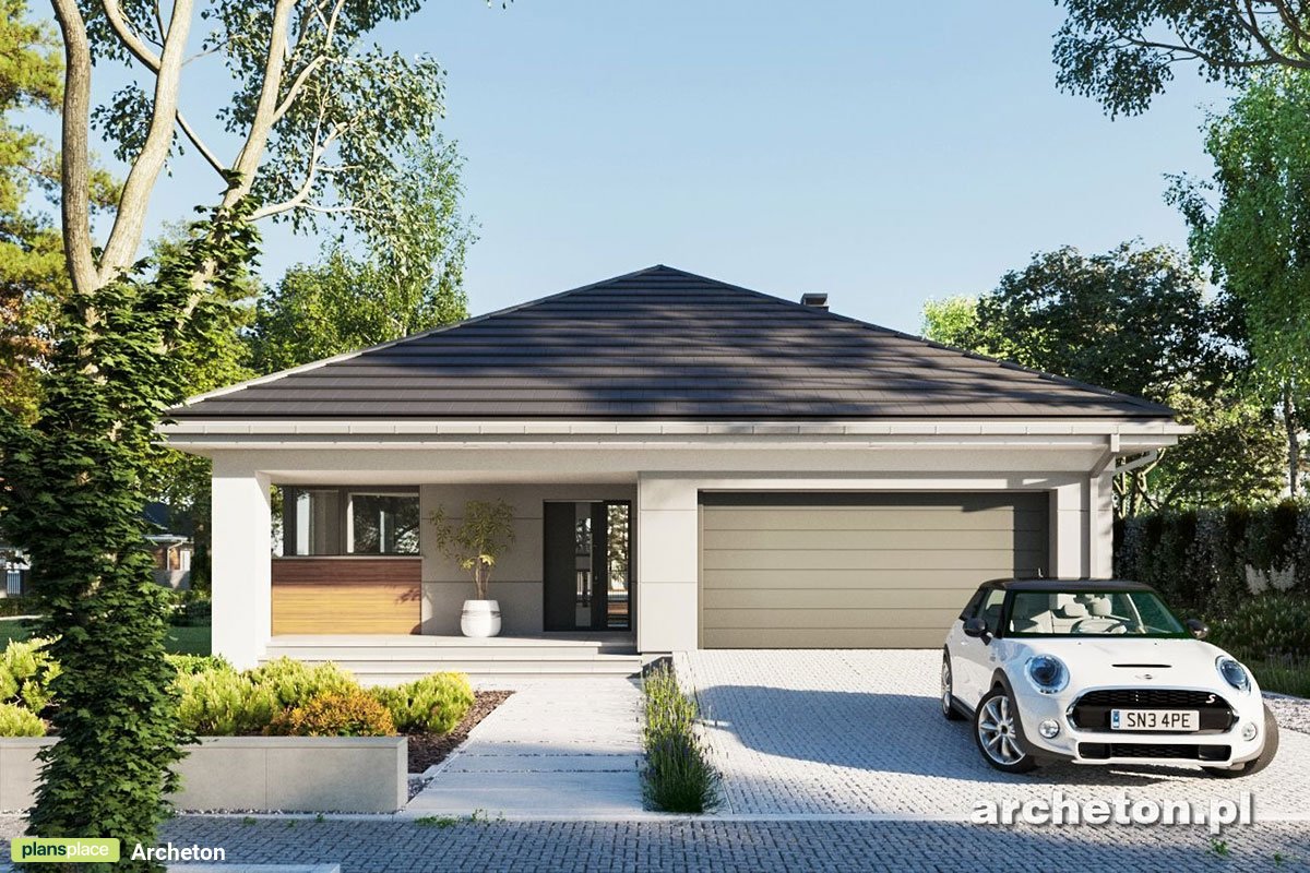 Single Level Home Plan with Hip Roof and 2-Car Garage