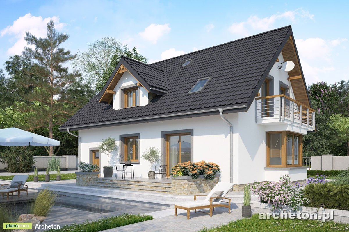 Two-Story House Plan with 2 Gables, 2 Dormers and 3 Balconies