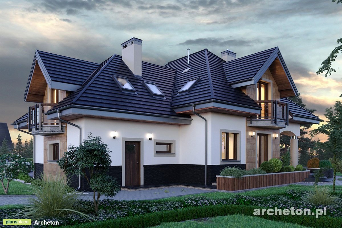 Two Story House Plan with Bedroom above Garage and 4 Balconies