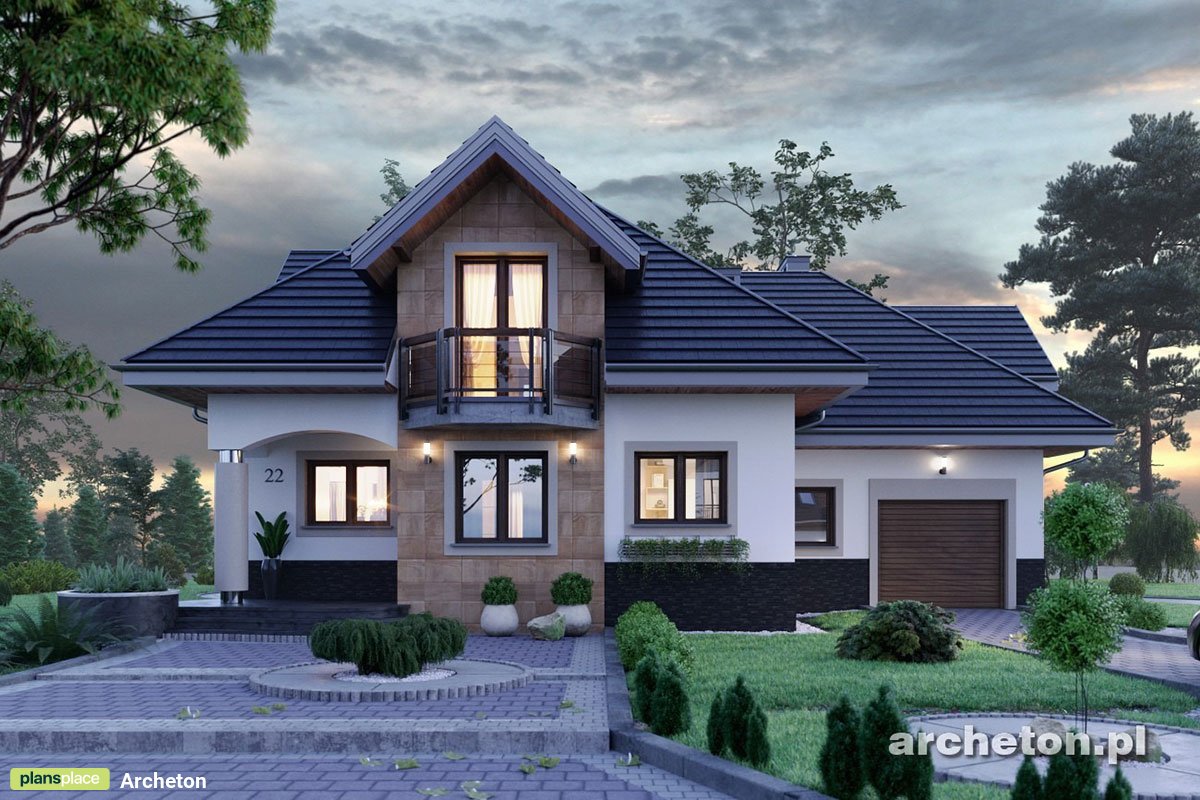 Two Story House Plan with Bedroom above Garage and 4 Balconies