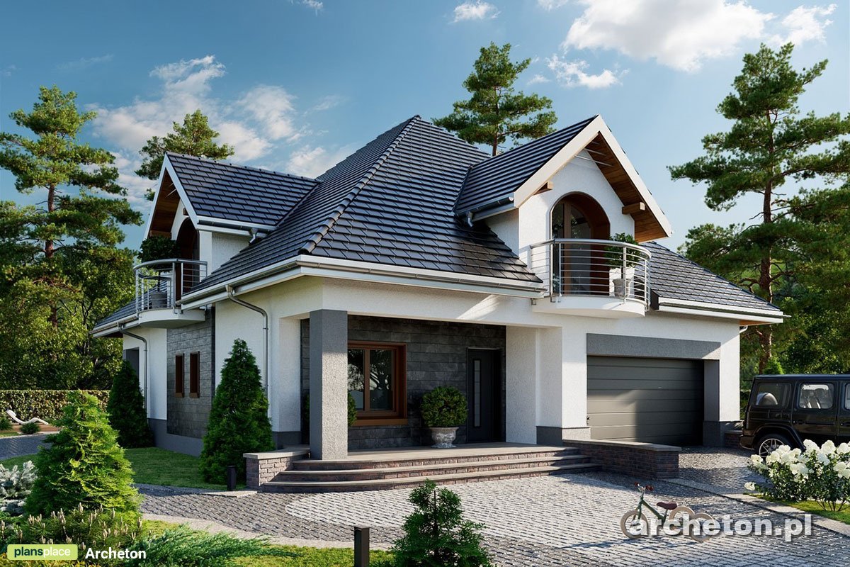 House Plan with 3 Dormers, 3 Balconies and 2-Car Garage