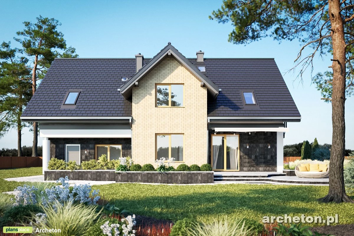 2300 Sq Ft House Plan with Four Gables and 3 Rounded Balconies