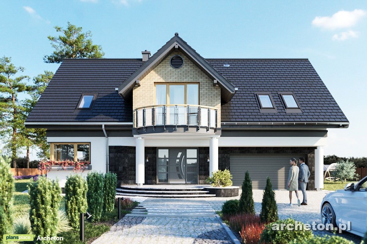 2300 Sq Ft House Plan with Four Gables and 3 Rounded Balconies