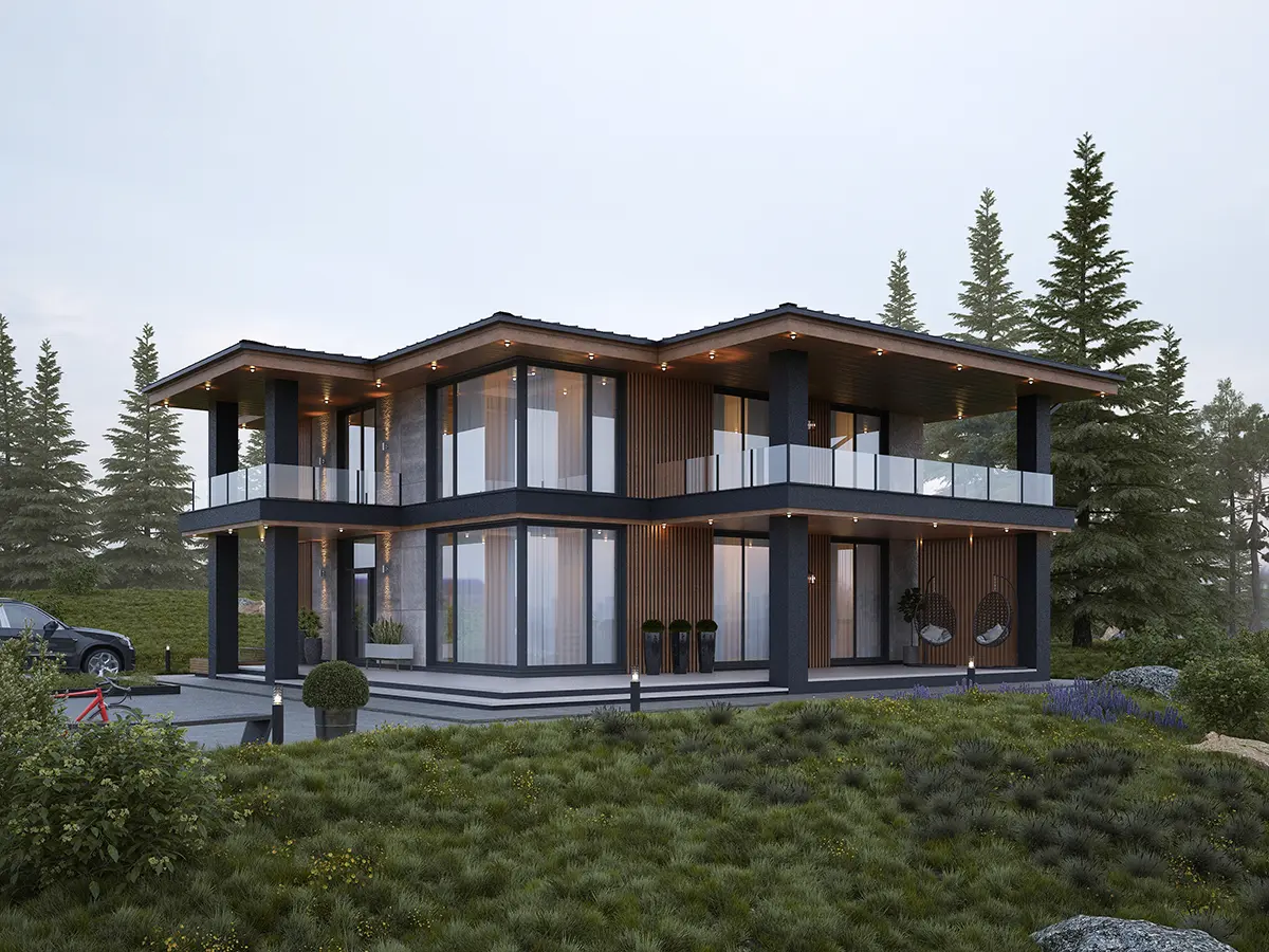 Proiect de casa cu etaj 194 m²: 3 Dormitoare, 3 Bai, Bucatarie deschisa, fara Garaj