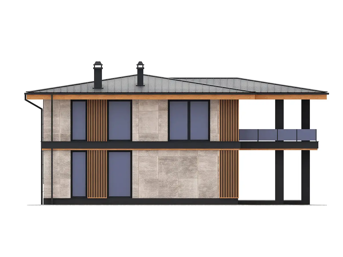 Proiect de casa cu etaj 193 m²: 4 Dormitoare, 3 Bai, Bucatarie deschisa, fara Garaj