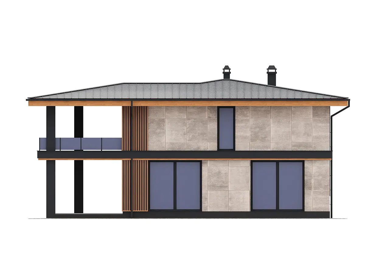 Proiect de casa cu etaj 193 m²: 4 Dormitoare, 3 Bai, Bucatarie deschisa, fara Garaj