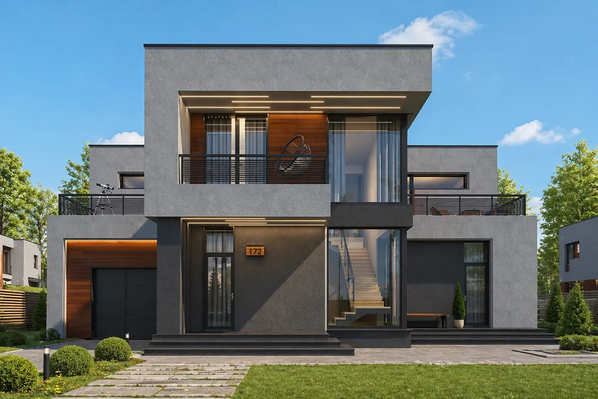 Proiect de casa cu etaj 351 m²: 3 Dormitoare, Birou, 3 Bai, Bucatarie deschisa, fara Garaj