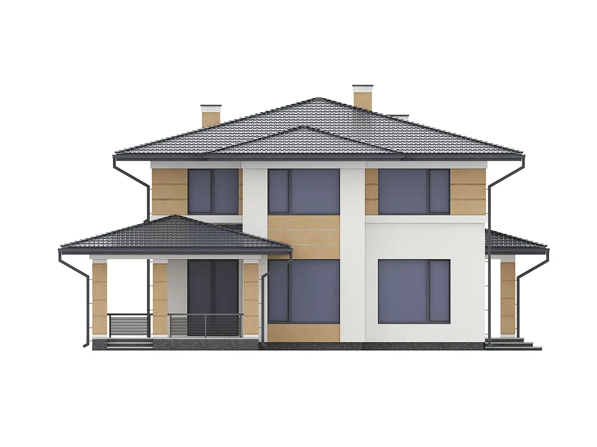 Proiect de casa cu etaj 184 m²: 5 Dormitoare, 3 Bai, Bucatarie deschisa, fara Garaj