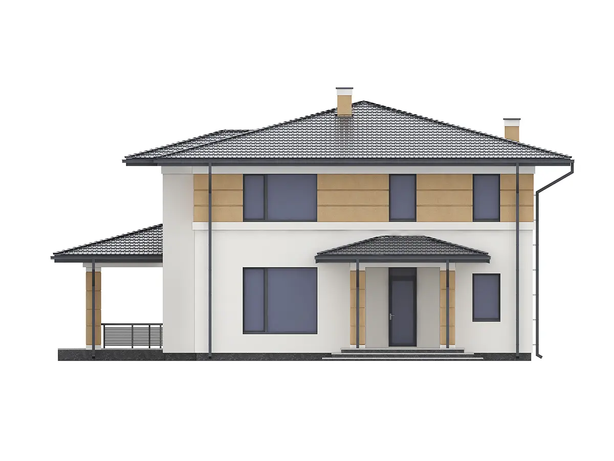 Proiect de casa cu etaj 184 m²: 5 Dormitoare, 3 Bai, Bucatarie deschisa, fara Garaj