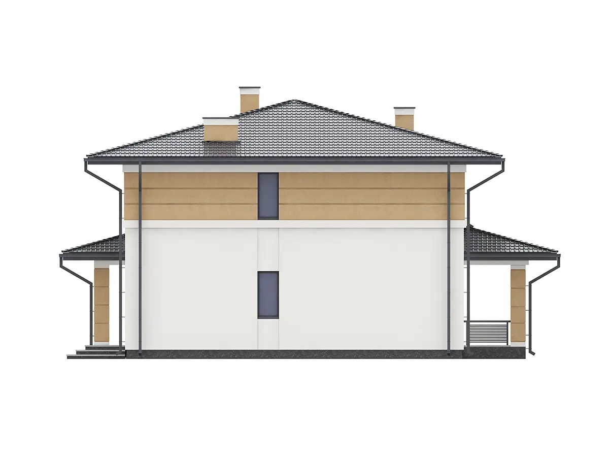 Proiect de casa cu etaj 184 m²: 5 Dormitoare, 3 Bai, Bucatarie deschisa, fara Garaj