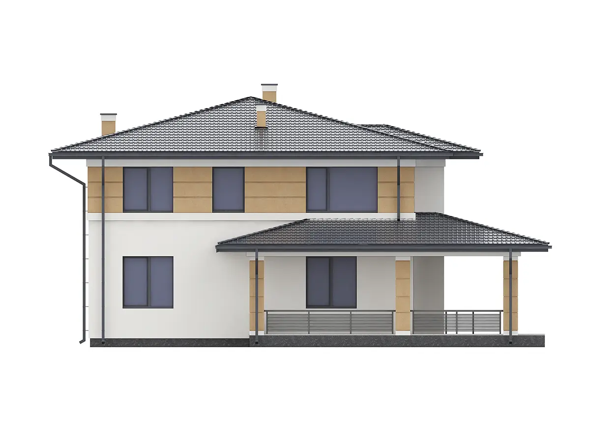 Proiect de casa cu etaj 184 m²: 5 Dormitoare, 3 Bai, Bucatarie deschisa, fara Garaj