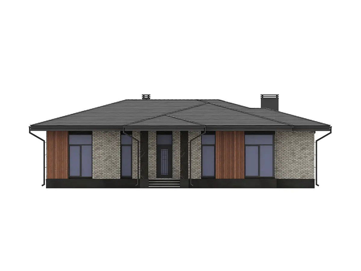Proiect de casa parter 154 m²: 3 Dormitoare, 2 Bai, Bucatarie deschisa, fara Garaj