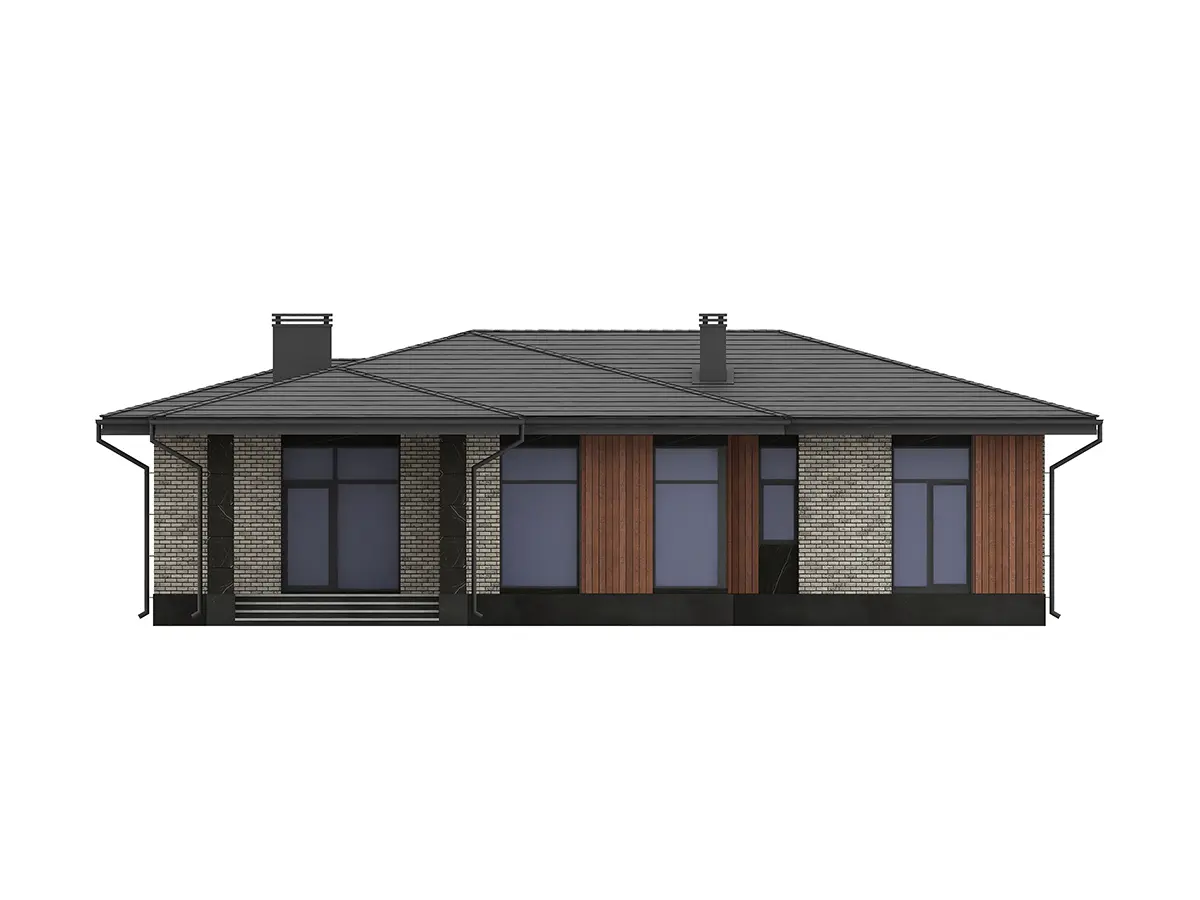 Proiect de casa parter 154 m²: 3 Dormitoare, 2 Bai, Bucatarie deschisa, fara Garaj