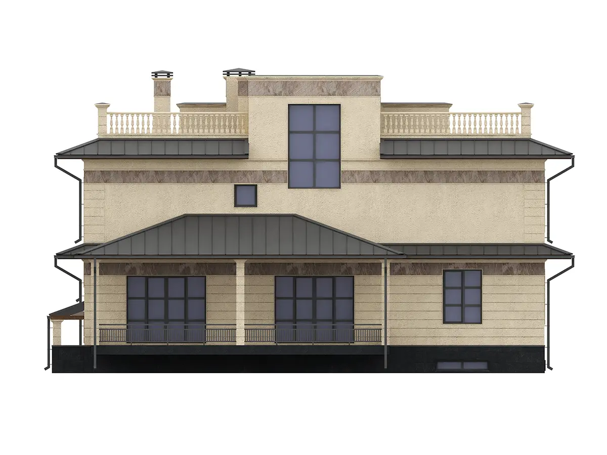 Proiect de casa 545 m²: 3 Parter + Subsol, 6 Dormitoare, Birou, 6 Bai