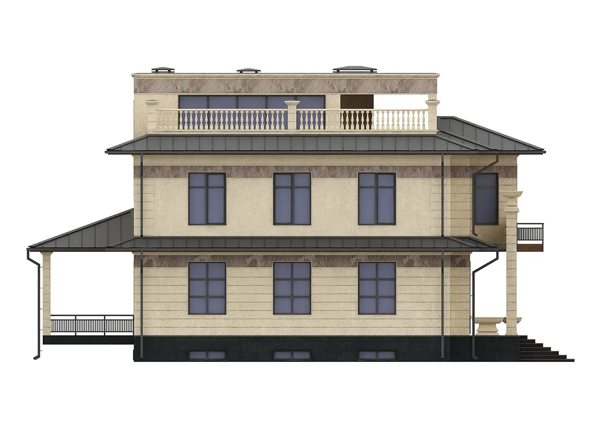 Proiect de casa 545 m²: 3 Parter + Subsol, 6 Dormitoare, Birou, 6 Bai