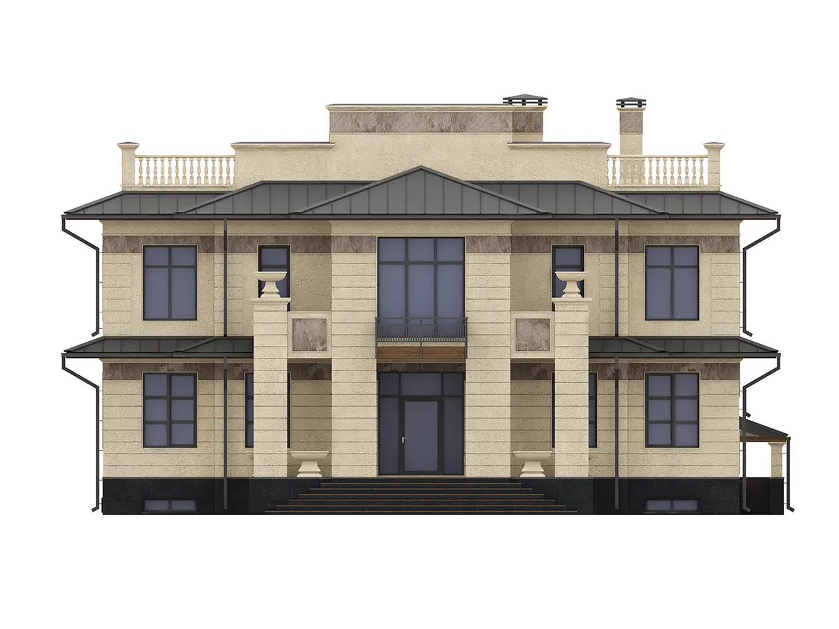 Proiect de casa 545 m²: 3 Parter + Subsol, 6 Dormitoare, Birou, 6 Bai