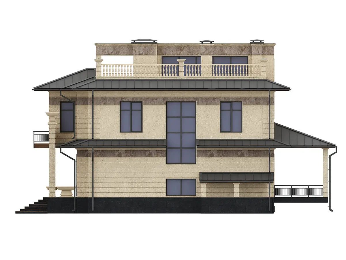 Proiect de casa 545 m²: 3 Parter + Subsol, 6 Dormitoare, Birou, 6 Bai