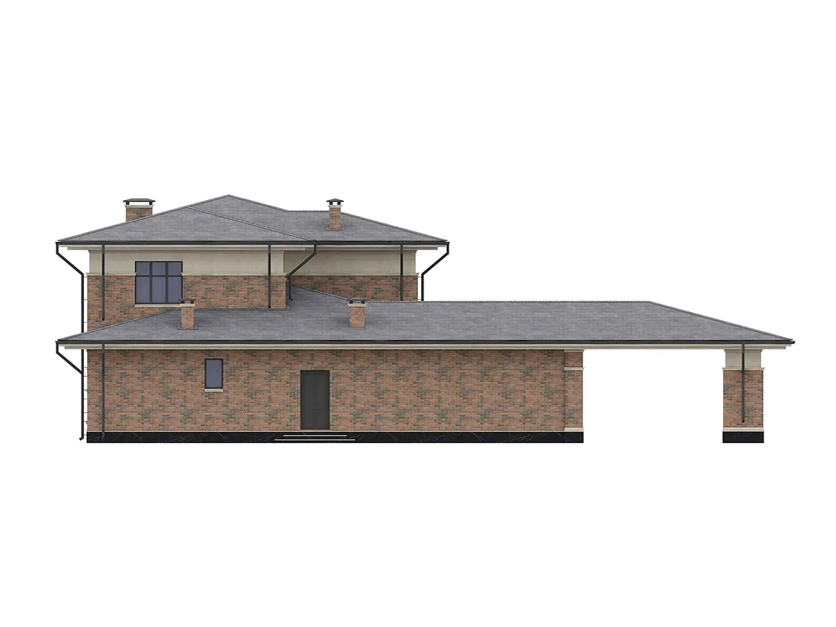 Proiect de casa cu etaj 313 m²: 4 Dormitoare, 3 Bai, Bucatarie deschisa, fara Garaj