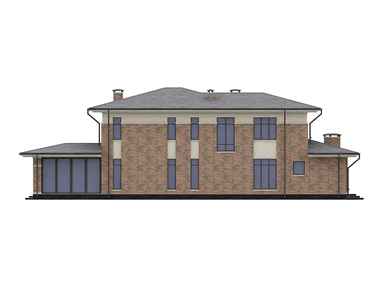Proiect de casa cu etaj 313 m²: 4 Dormitoare, 3 Bai, Bucatarie deschisa, fara Garaj