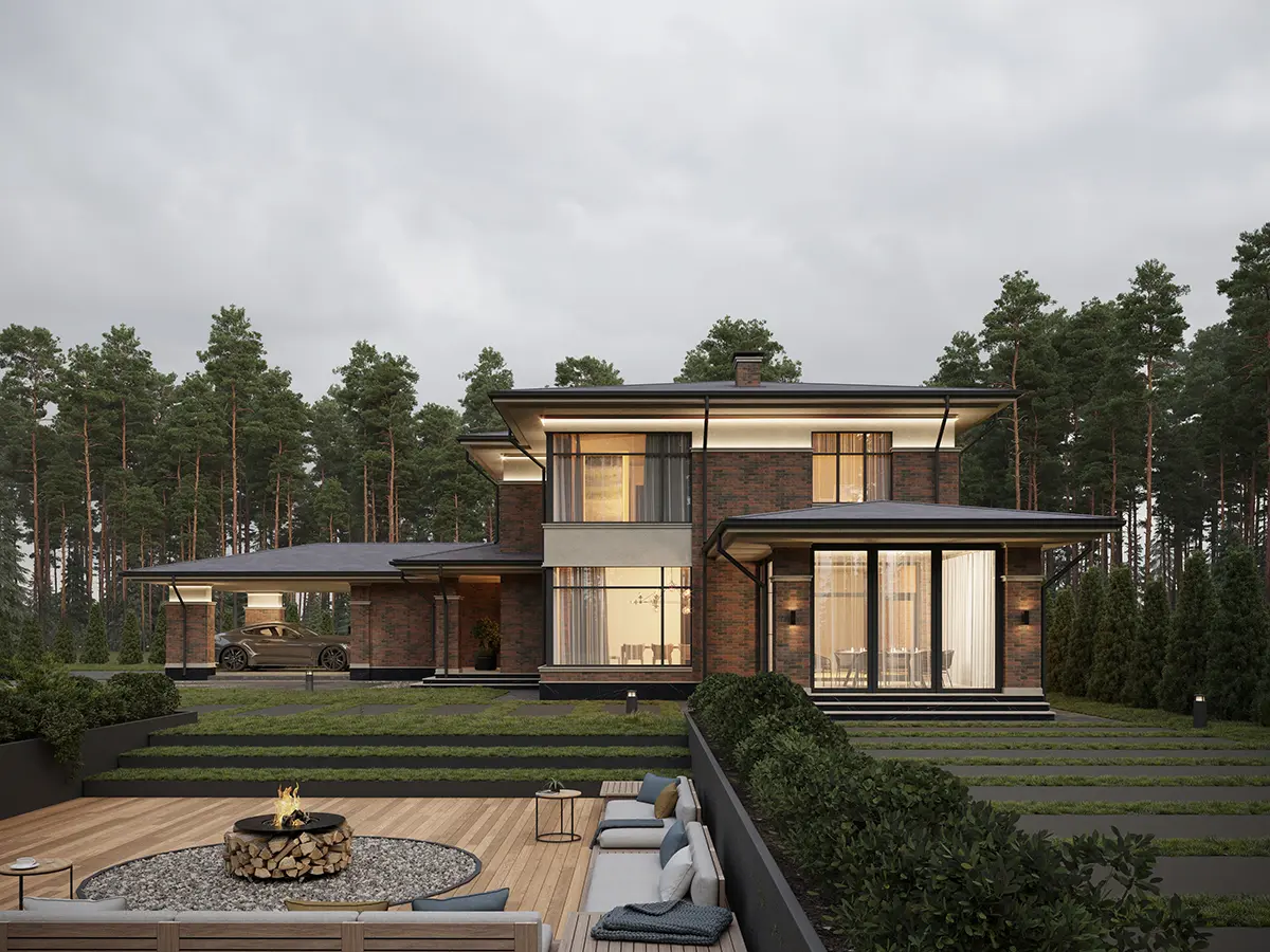 Proiect de casa cu etaj 313 m²: 4 Dormitoare, 3 Bai, Bucatarie deschisa, fara Garaj