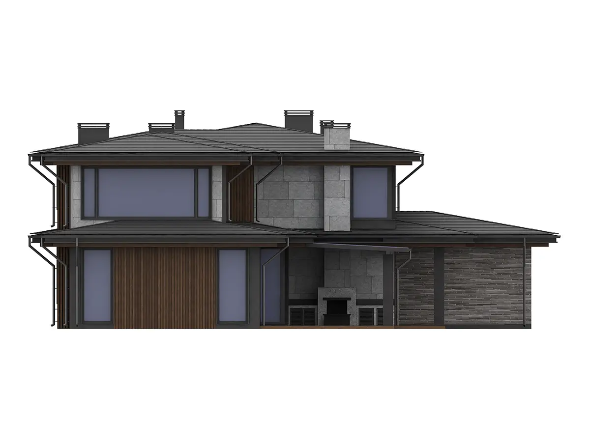 Proiect de casa cu etaj 423 m²: 4 Dormitoare, Birou, 4 Bai, Bucatarie deschisa, Garaj