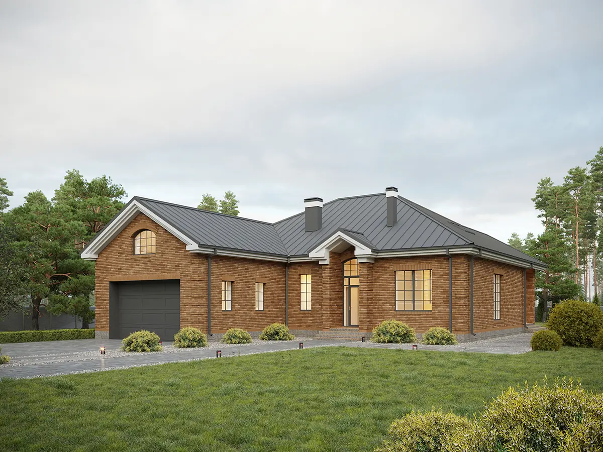 Proiect de casa parter cu mansardă 294 m²: 3 Dormitoare, 4 Bai, Bucatarie deschisa, Garaj