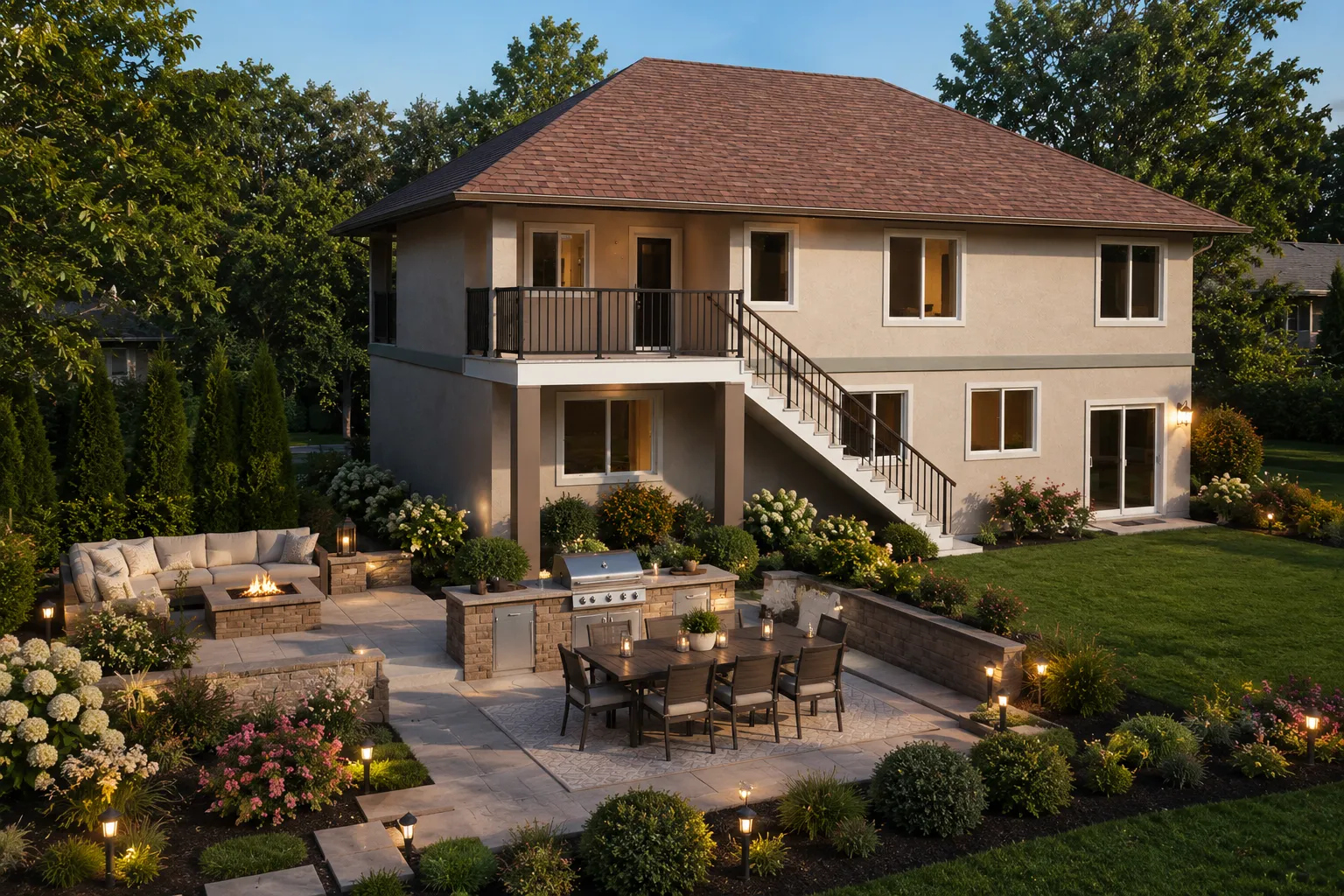 Proiect de casa cu etaj 292 m²: 5 Dormitoare, Birou, 4 Bai, Bucatarie deschisa, Garaj