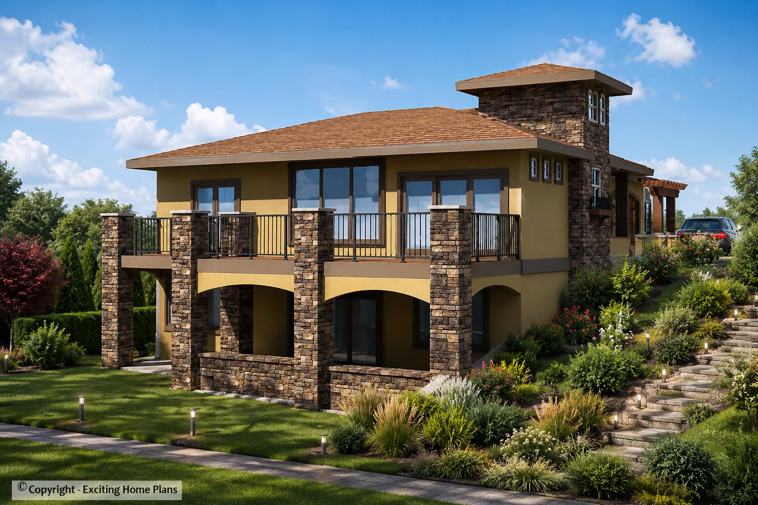 Proiect de casa parter + demisol 226 m²: 3 Dormitoare, 3 Bai, Bucatarie deschisa, Garaj