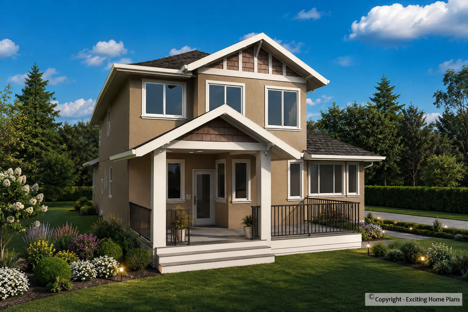 Proiect de casa cu etaj + demisol 359 m²: 5 Dormitoare, Birou, 4 Bai, Bucatarie deschisa, Garaj
