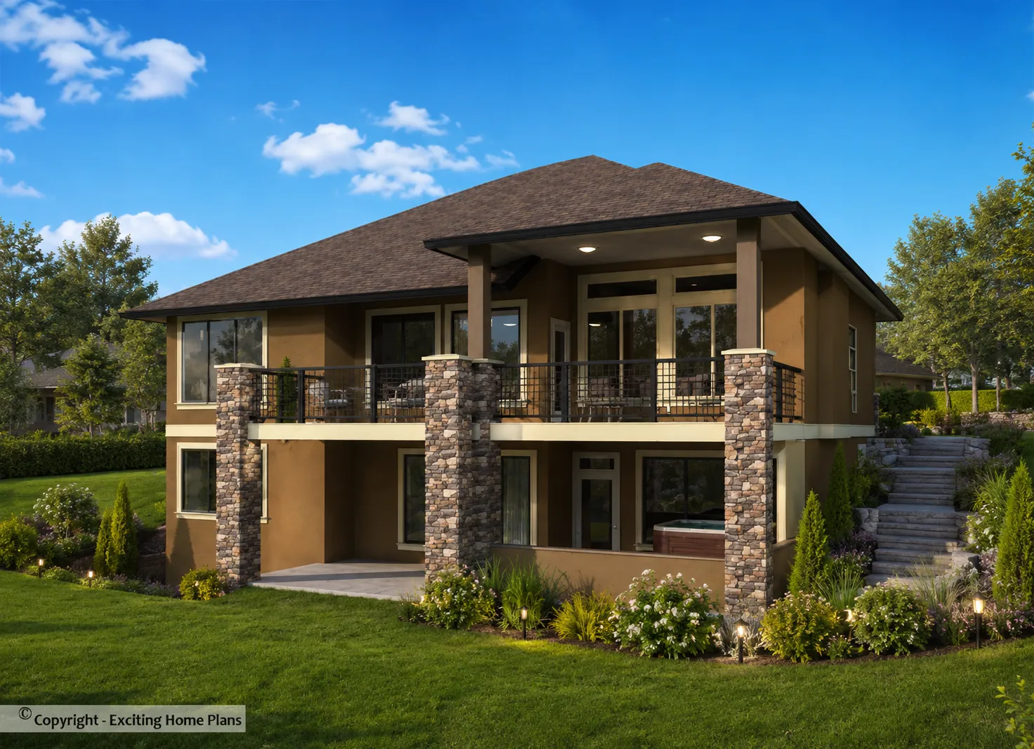 Proiect de casa parter + demisol 506 m²: 5 Dormitoare, Birou, 3 Bai, Bucatarie deschisa, Garaj
