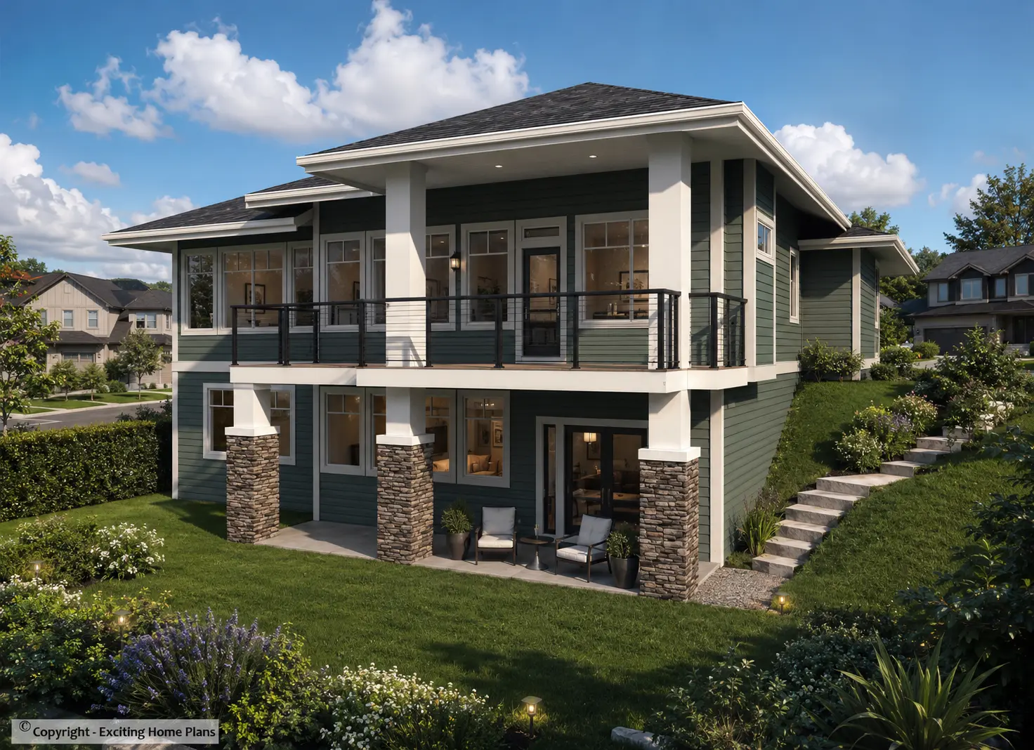 Proiect de casa parter + demisol 305 m²: 4 Dormitoare, 3 Bai, Bucatarie deschisa, Garaj