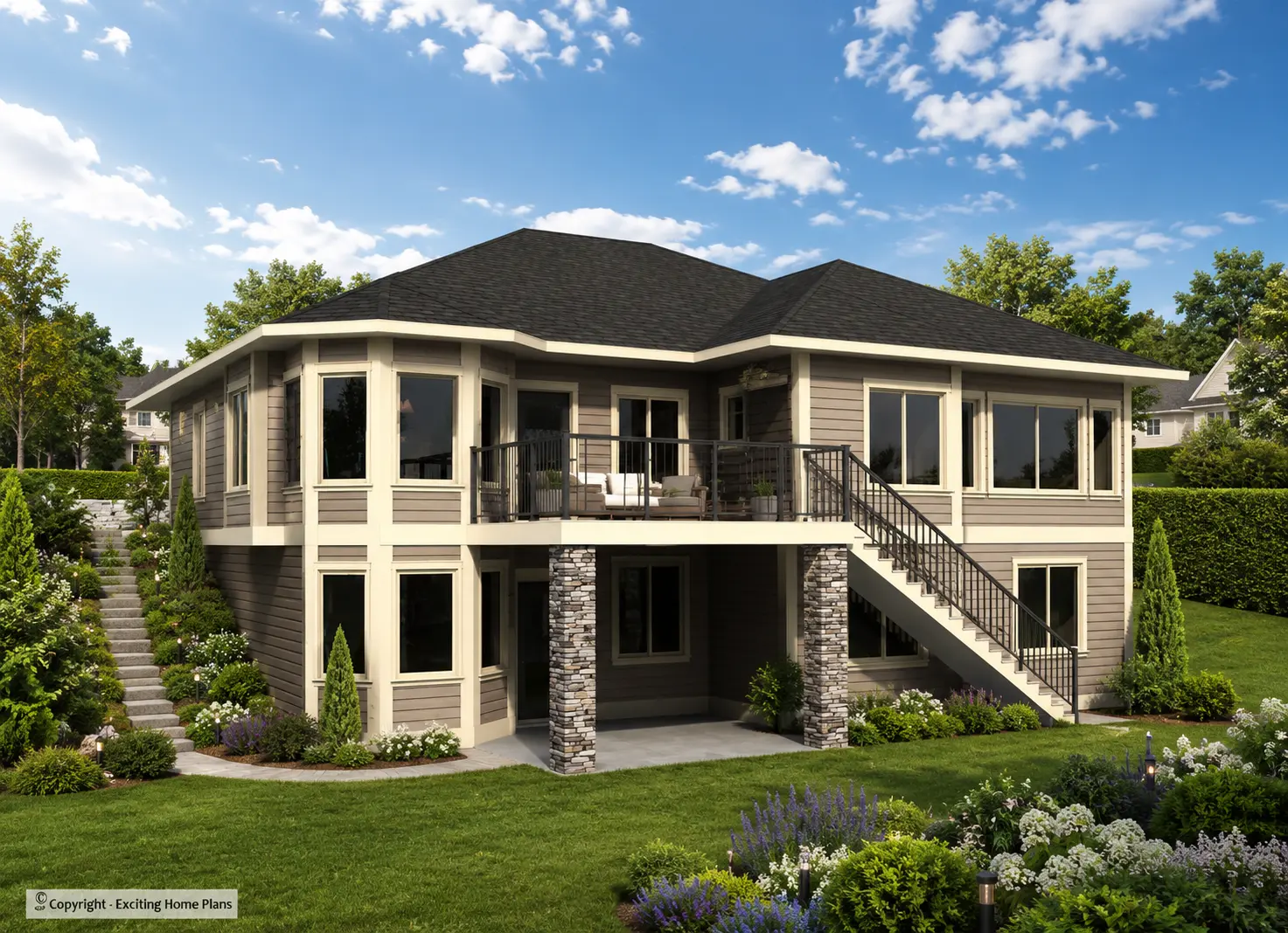 Proiect de casa parter + demisol 321 m²: 6 Dormitoare, 3 Bai, Bucatarie deschisa, Garaj