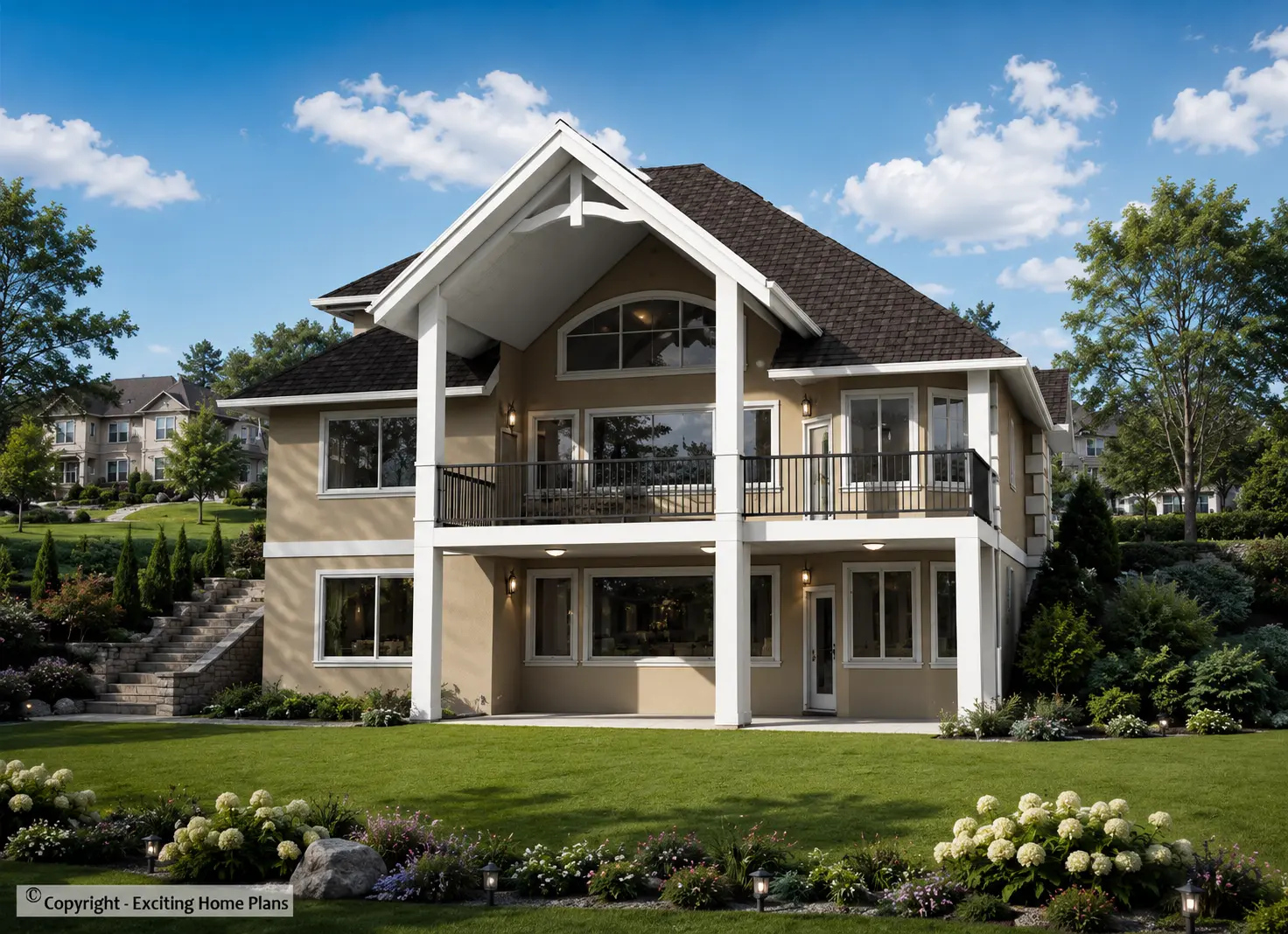 Proiect de casa parter cu mansardă + demisol 413 m²: 4 Dormitoare, Birou, 4 Bai, Bucatarie deschisa, Garaj