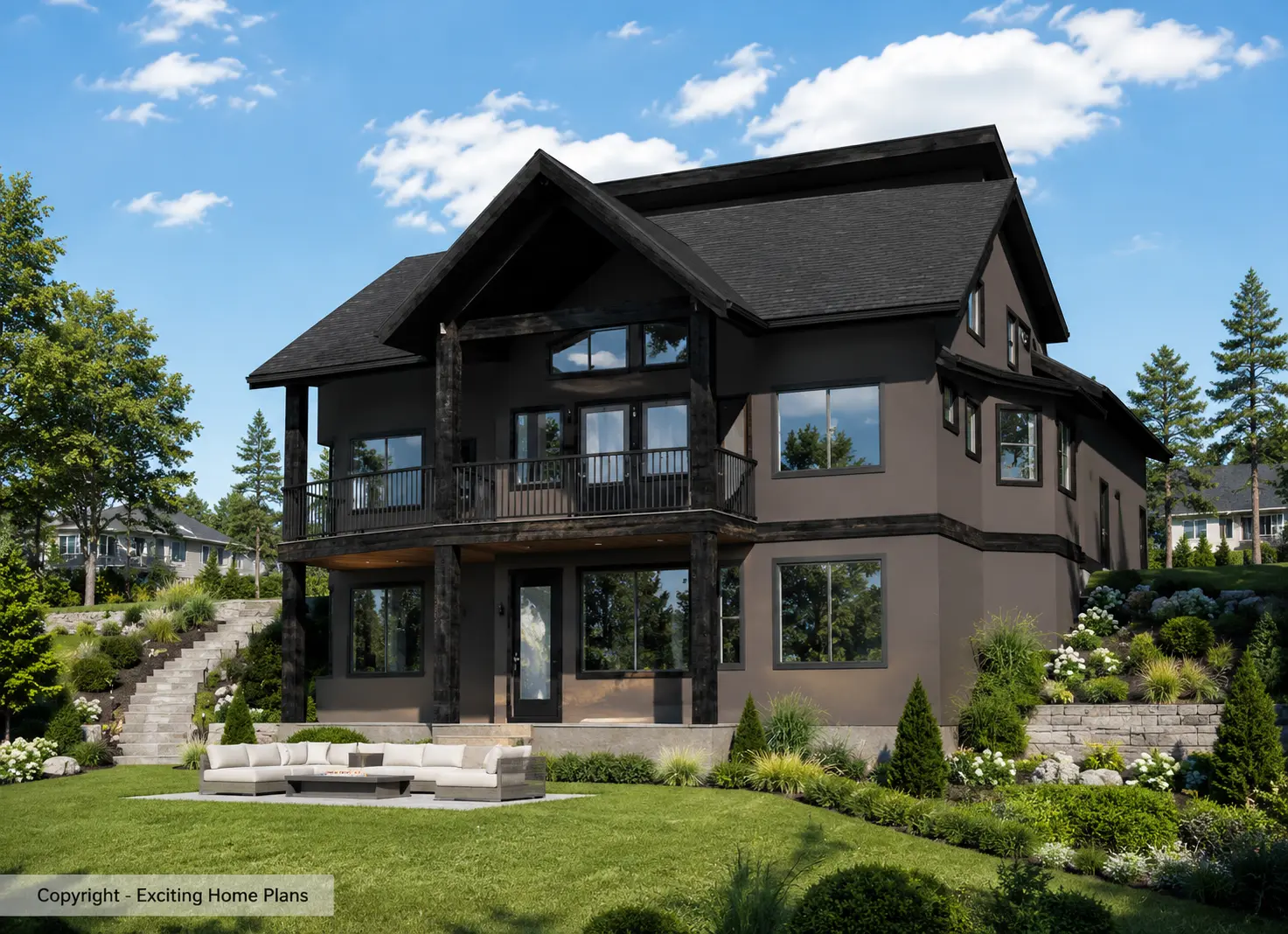 Proiect de casa parter cu mansardă + demisol 398 m²: 4 Dormitoare, Birou, 4 Bai, Bucatarie deschisa, Garaj