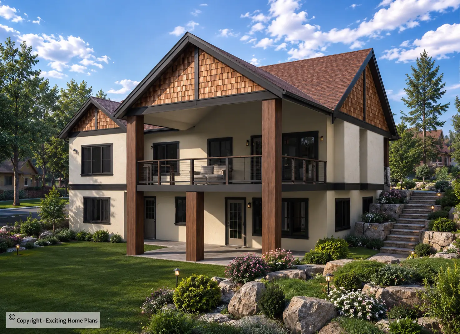 Proiect de casa parter + demisol 373 m²: 5 Dormitoare, Birou, 3 Bai, Bucatarie deschisa, Garaj