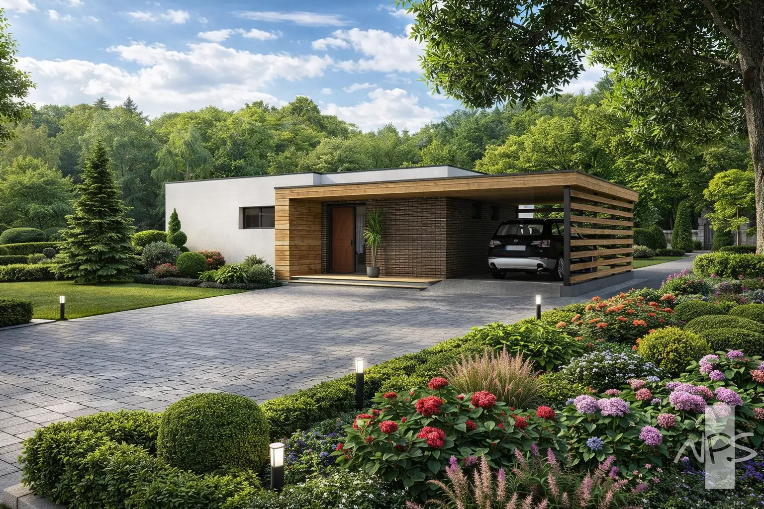 Proiect de casa parter 108 m²: 2 Dormitoare, Birou, 1 Bai, Bucatarie deschisa, fara Garaj