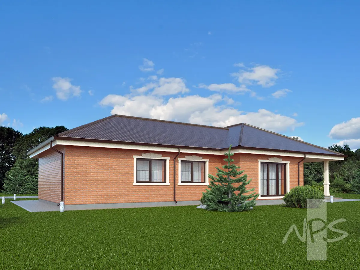 Proiect de casa parter 143 m²: 3 Dormitoare, 2 Bai, Bucatarie deschisa, fara Garaj